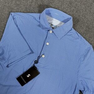 Ibkul Polo Shirt Mens Small Blue Gingham Mini‎ Check Cooling UPF 50 Golf New